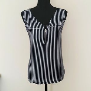 New York & Company Women's Blouse, Color: Navy Blue and White Stripes